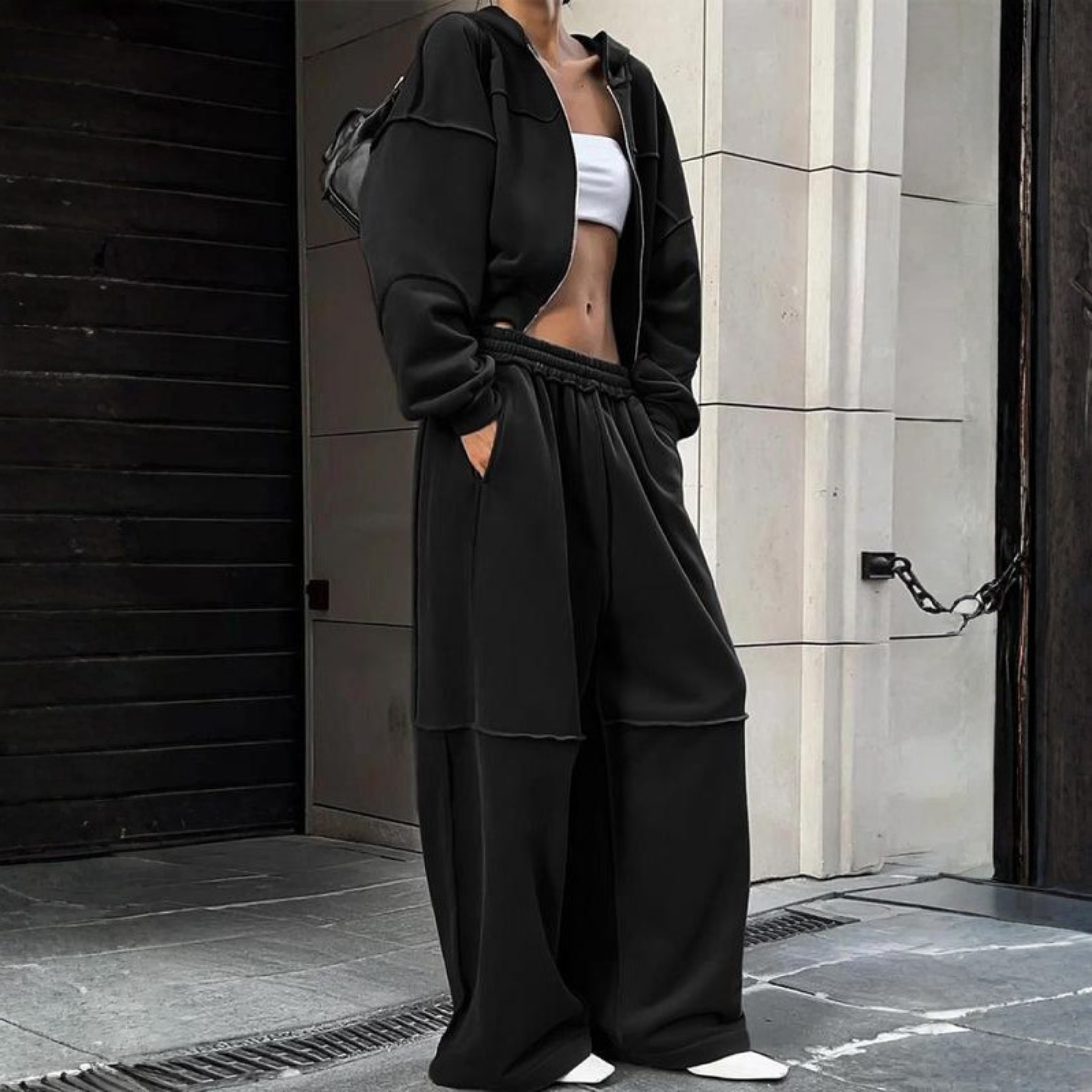 DARA™ - Kényelmes Cipzáras Kapucnis Pulóver és Rugalmas Derékú Nadrág Szett