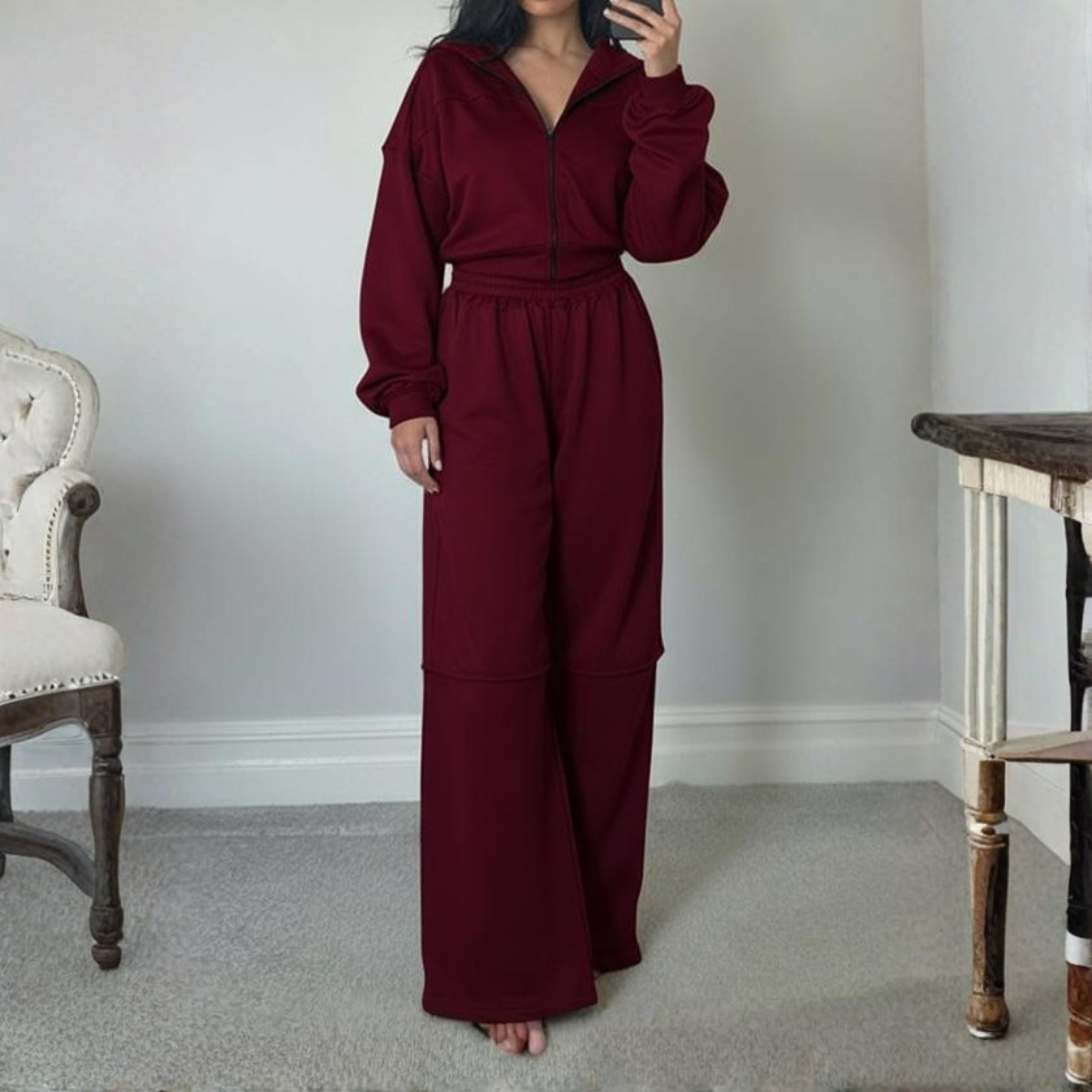 DARA™ - Kényelmes Cipzáras Kapucnis Pulóver és Rugalmas Derékú Nadrág Szett