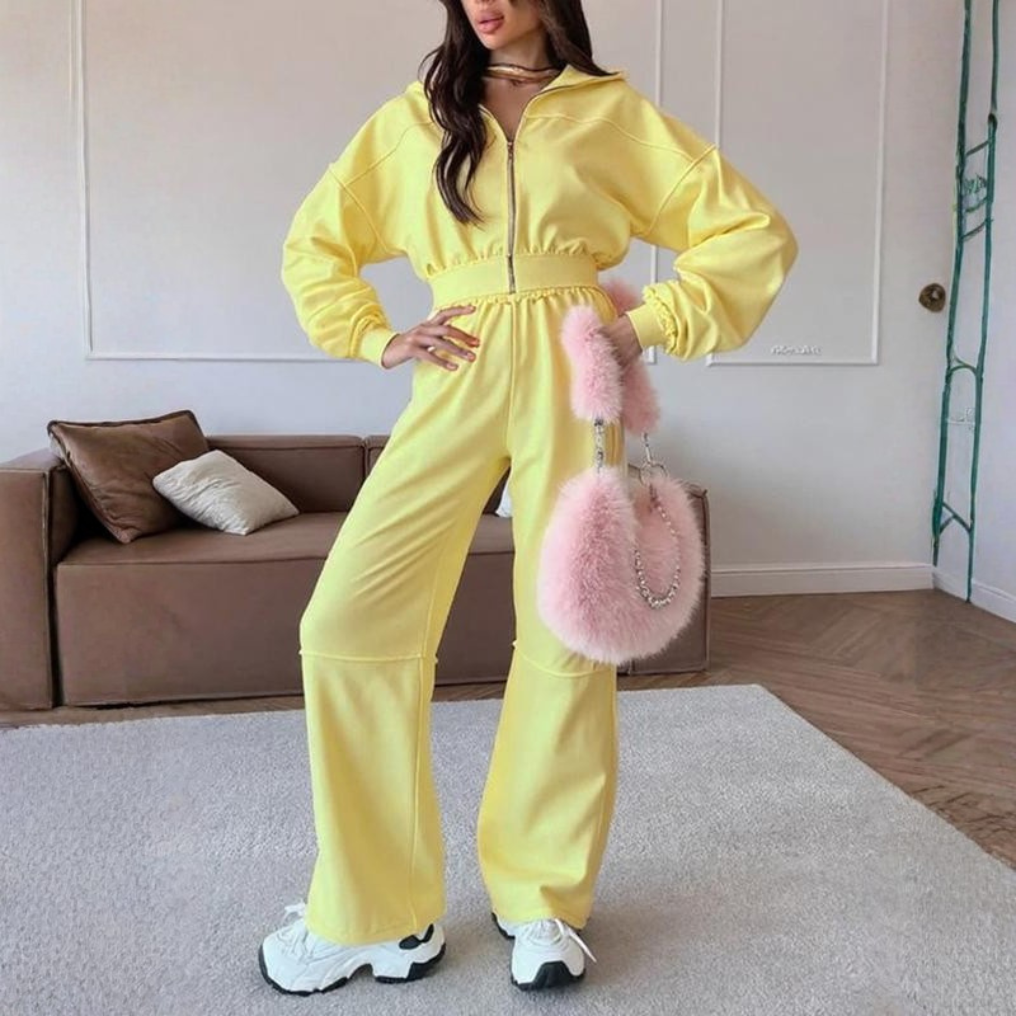 DARA™ - Kényelmes Cipzáras Kapucnis Pulóver és Rugalmas Derékú Nadrág Szett