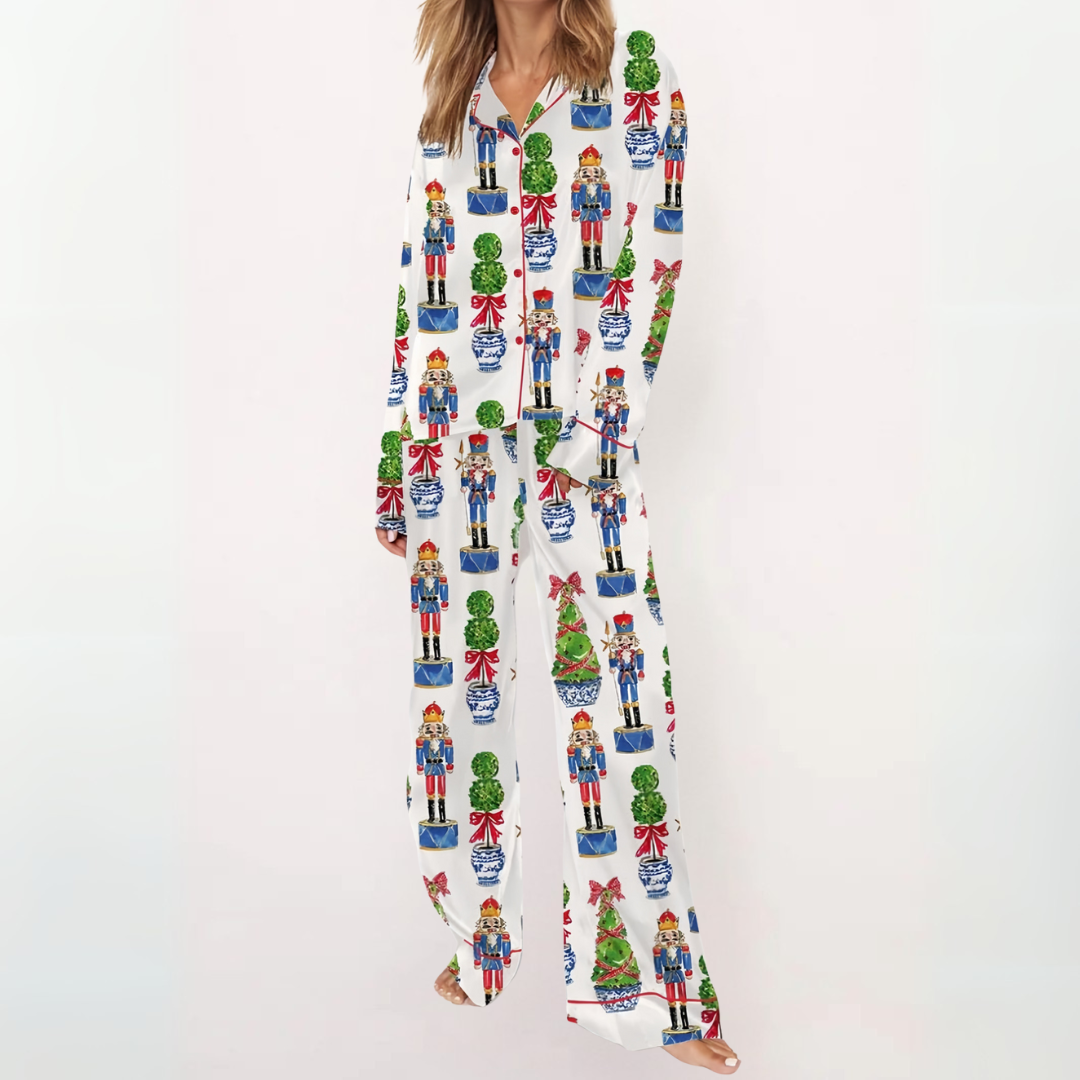 SYLIA™ - Kényelmes Nyomott Gombos Felső és Pizsama