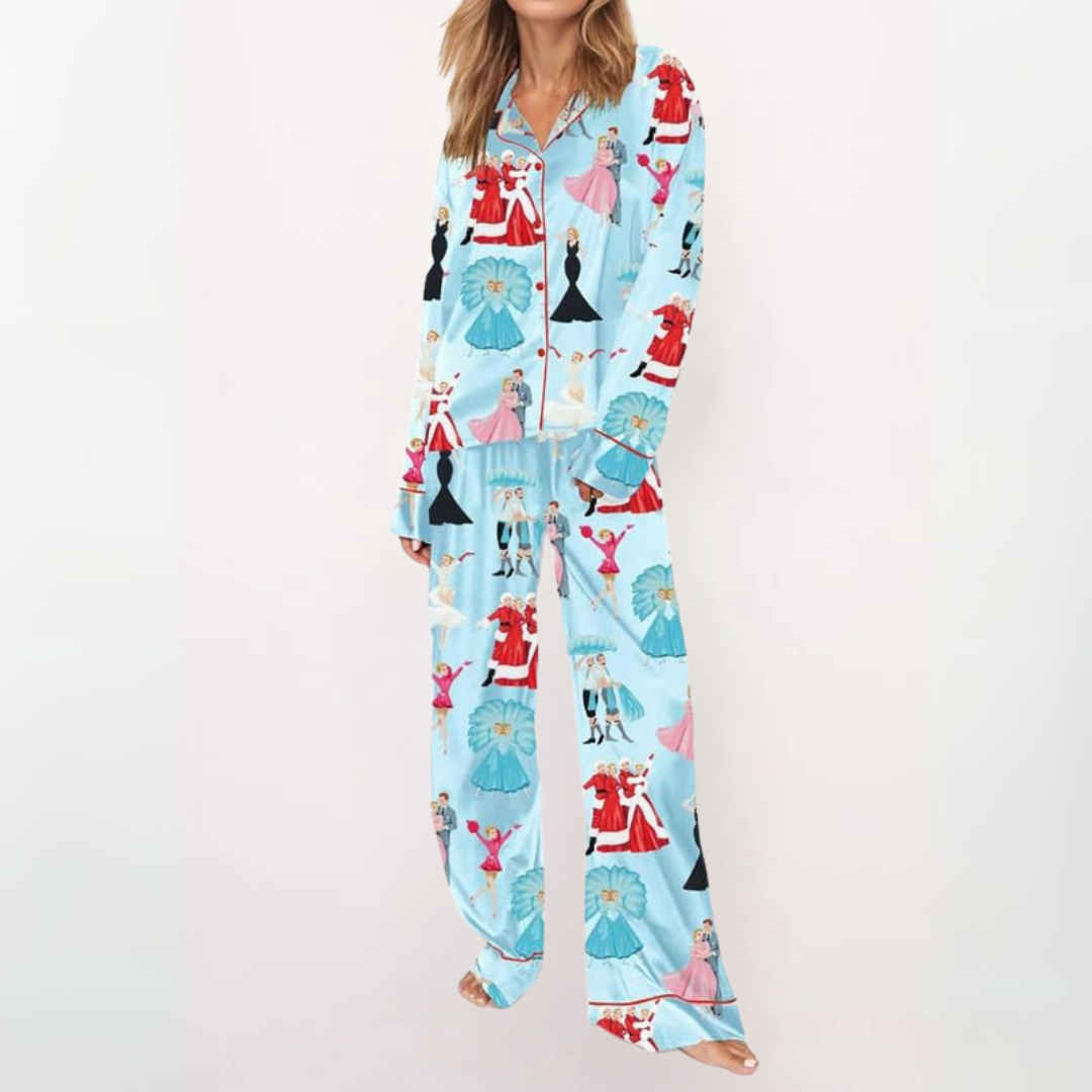 SYLIA™ - Kényelmes Nyomott Gombos Felső és Pizsama