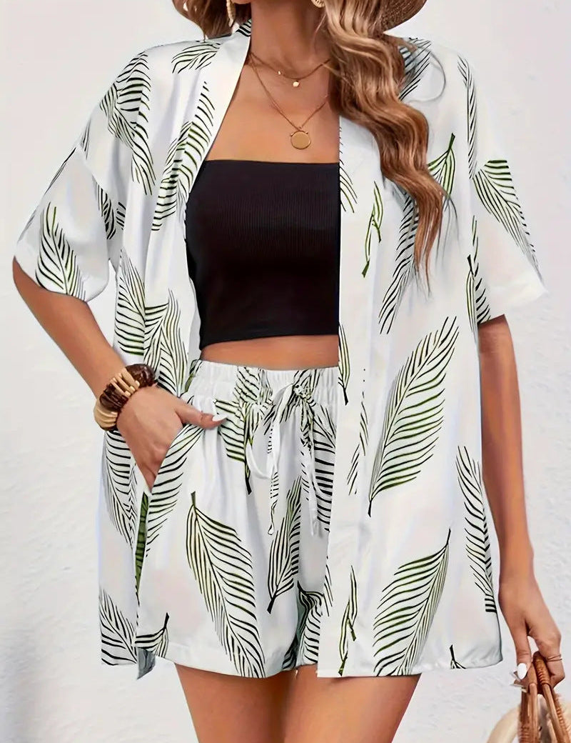 FANNIE™ – Egyszerű nyári virágmintás felső és rövidnadrág szett