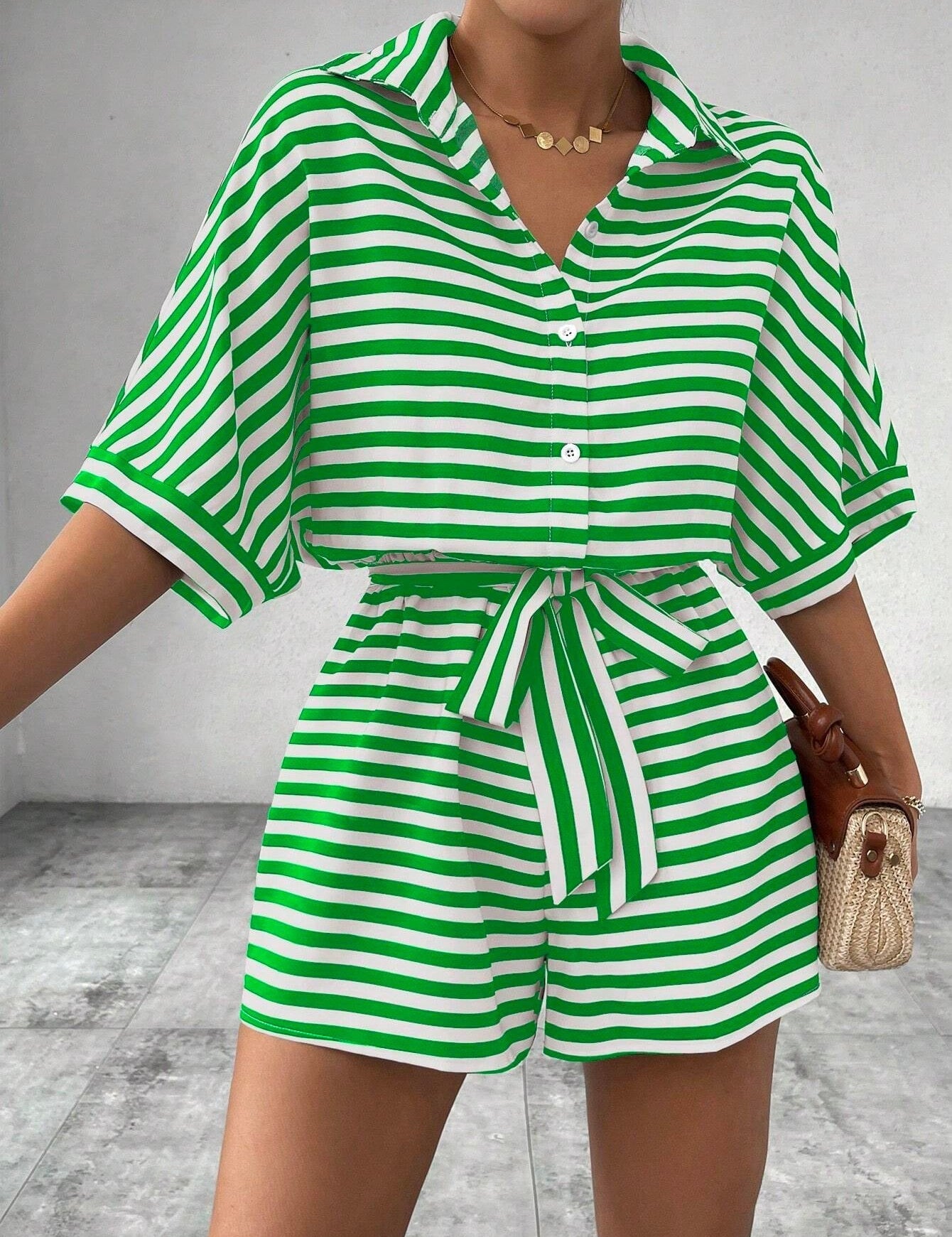 CANDIDA™ – Kényelmes Csíkos Nyári Overál Kötővel