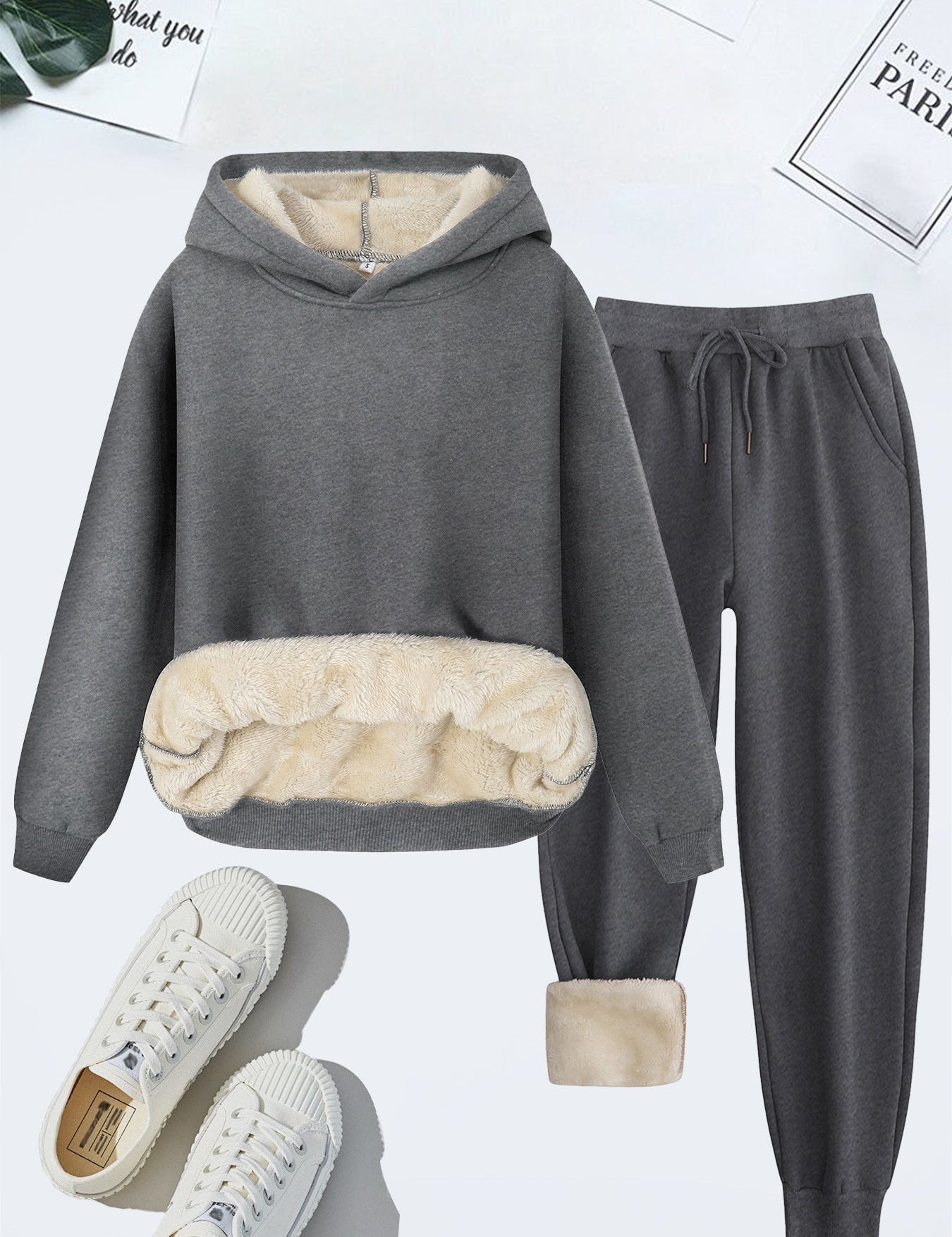 FORDA™ - Kényelmes Egyszínű Kapucnis Pulóver és Zsinóros Nadrág Szett