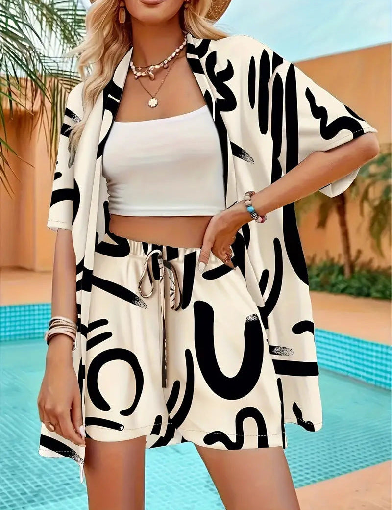 FANNIE™ – Egyszerű nyári virágmintás felső és rövidnadrág szett