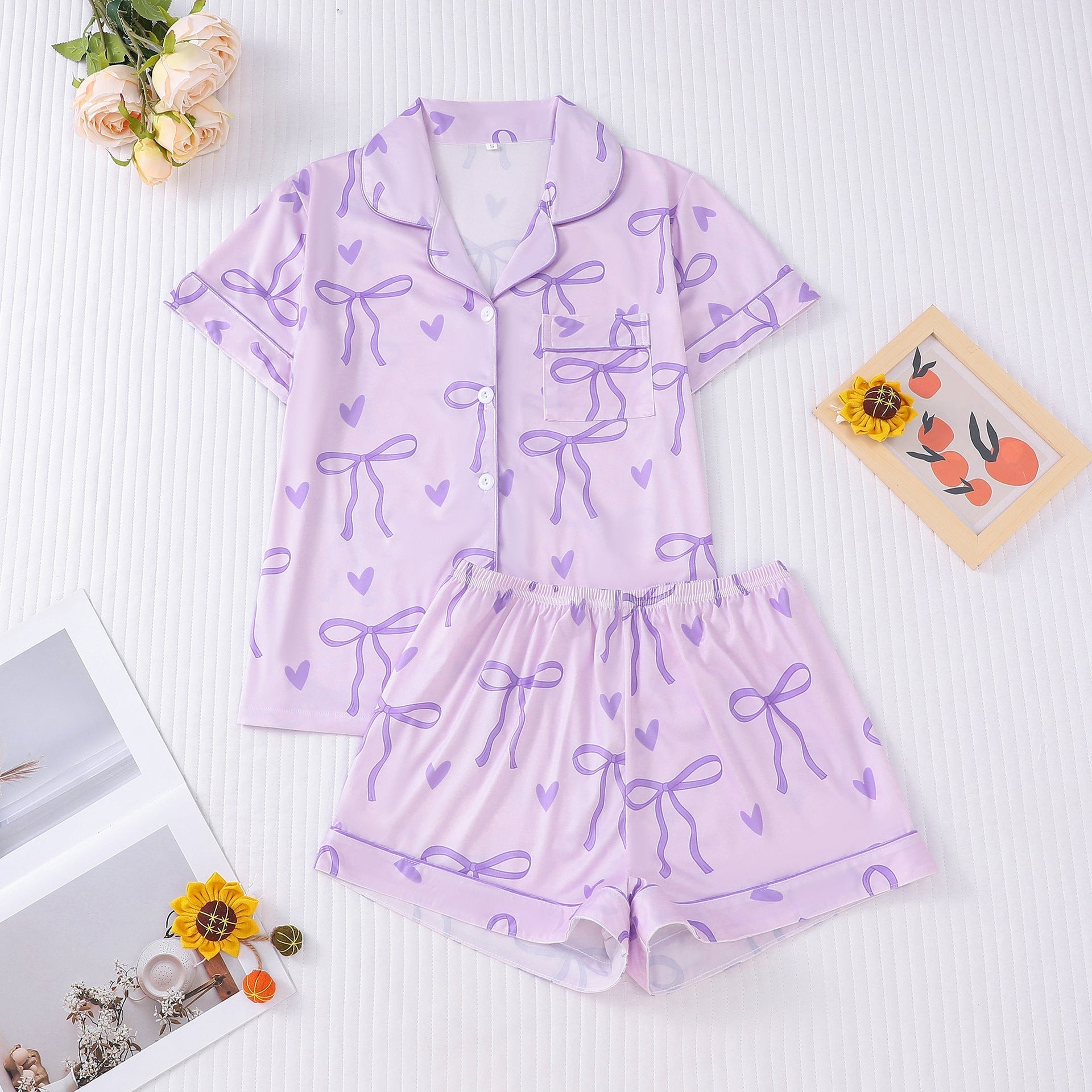 SHAKILA™ - Casual Crop Shirt és Rövid Pizsama Szett