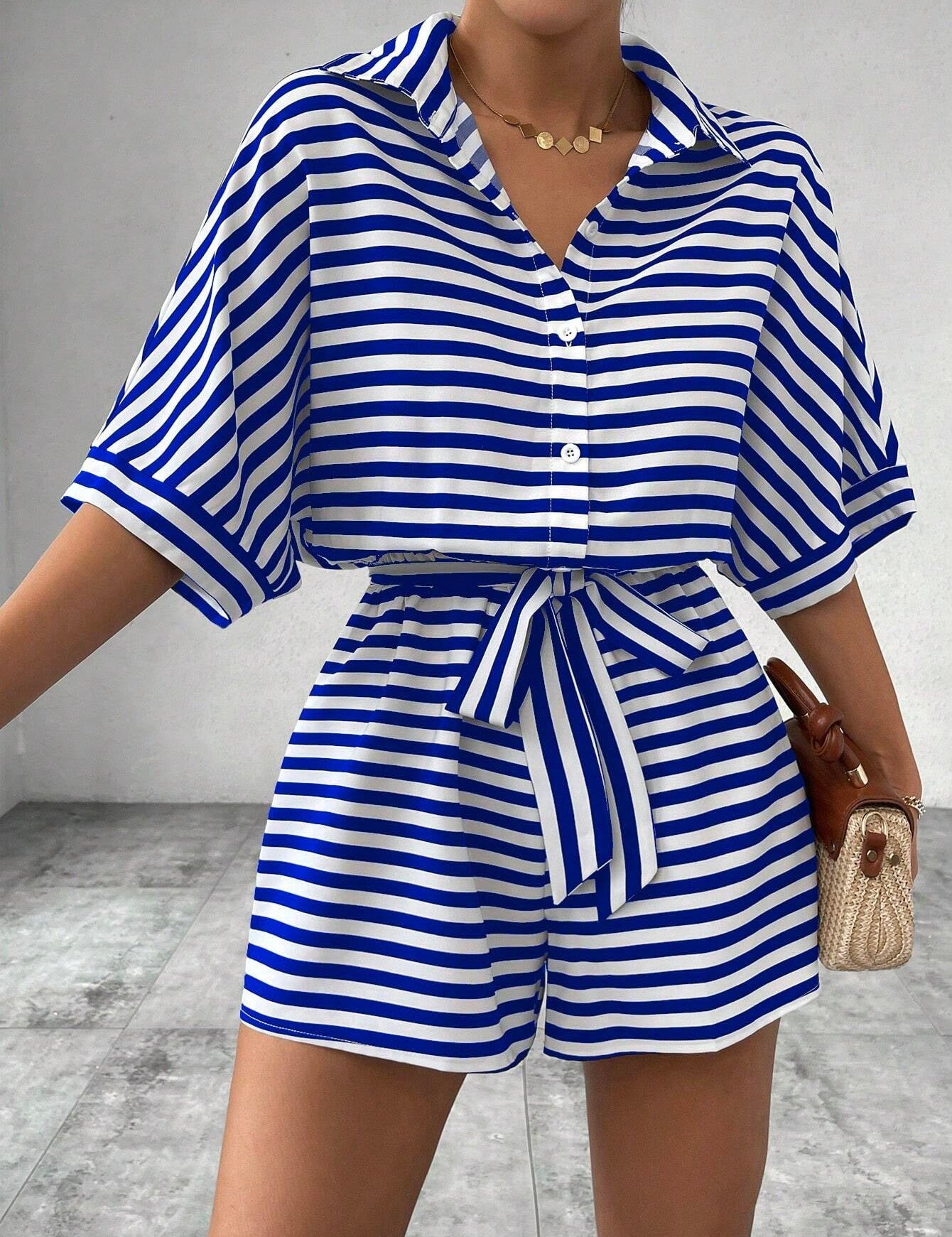 CANDIDA™ – Kényelmes Csíkos Nyári Overál Kötővel