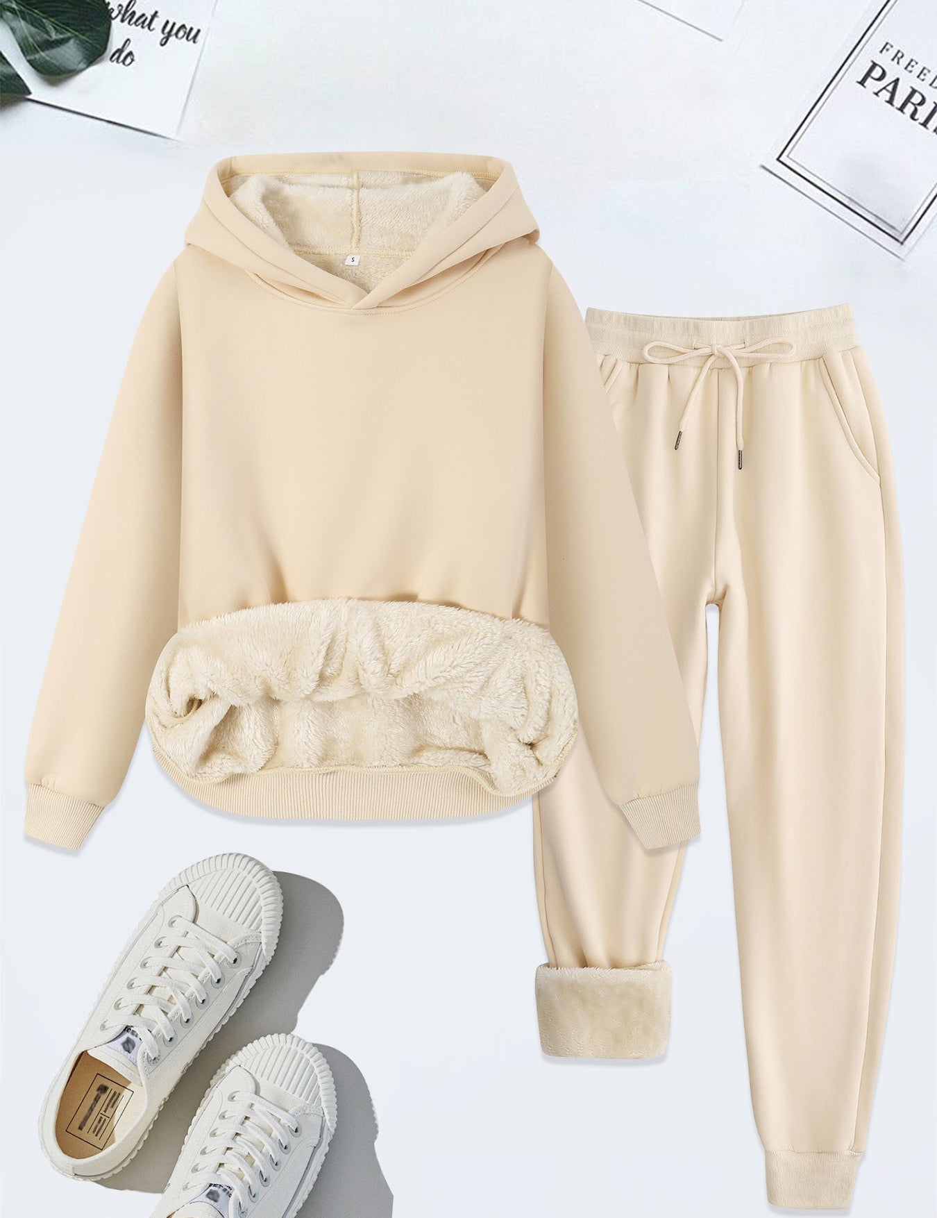 FORDA™ - Kényelmes Egyszínű Kapucnis Pulóver és Zsinóros Nadrág Szett