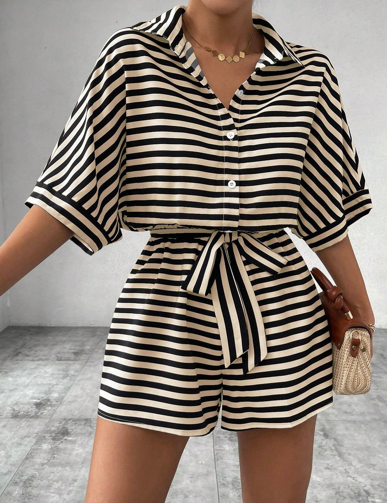 CANDIDA™ – Kényelmes Csíkos Nyári Overál Kötővel