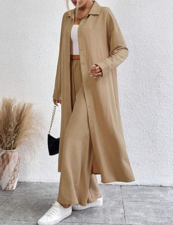 AIMIE™ - Kényelmes Hosszú Ujjú Felső és Széles Szárú Nadrág Szett